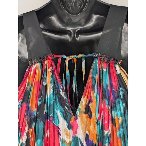 Abstract Pleated Asymmetrical Dress Colorful Art Print Flowy Boho Resort Size 6 - Picture 5 of 14